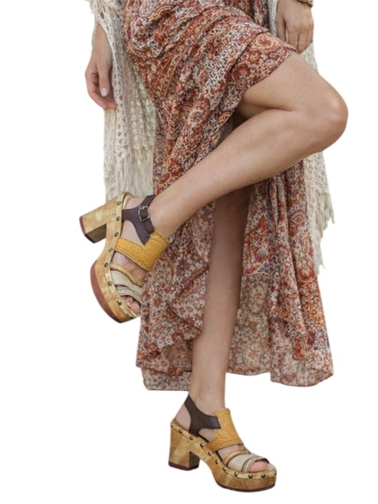Bed Stu Shoes - Bed Stu Anthropologie Platform Heel Clog Ankle Strap Sandals Yellow Brown 9